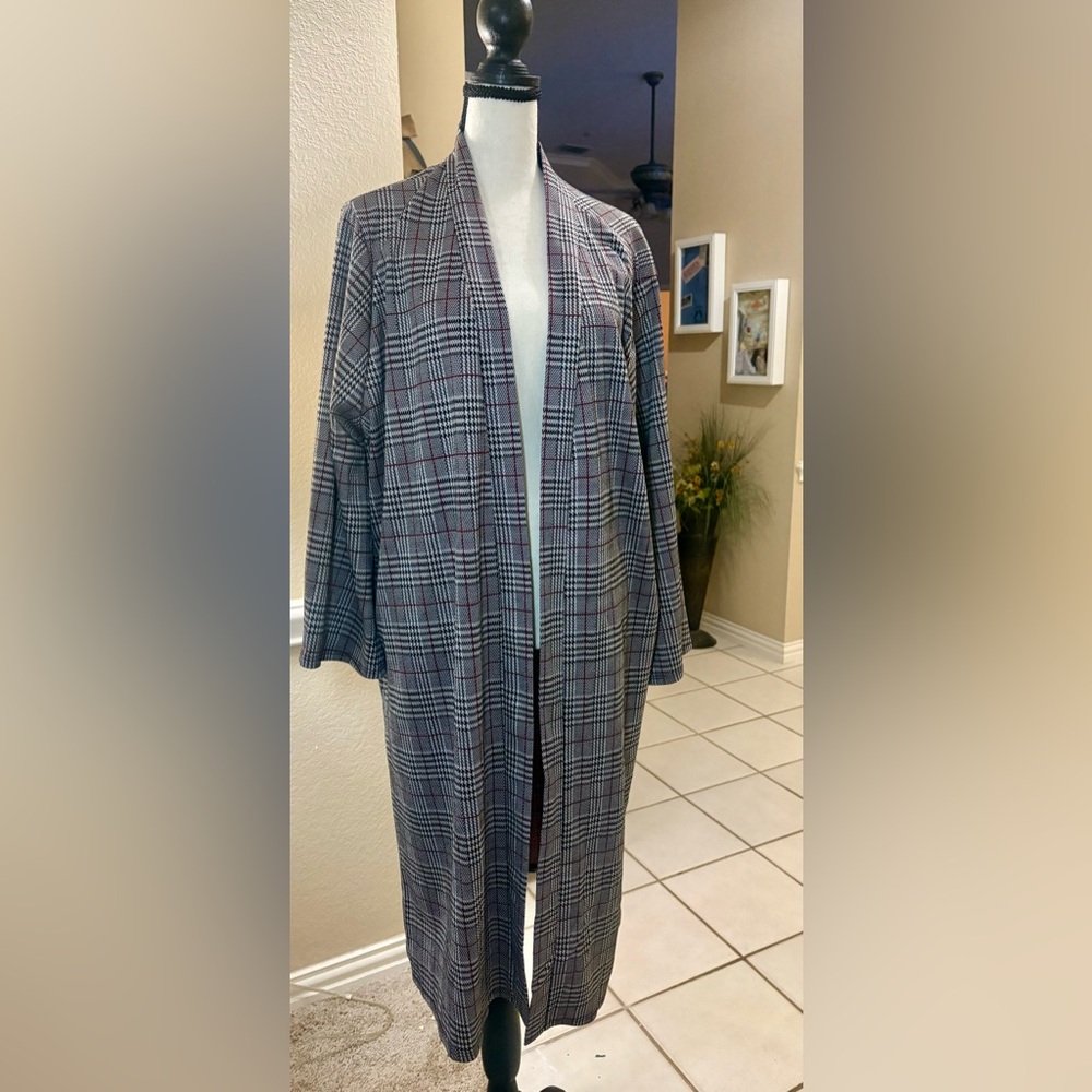 Chic Plaid Open Front Blazer